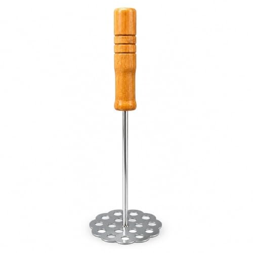 Stainless Steel Potato Masher with Wooden Handle | Heavy Duty Vegetable & Potato Masher | Ideal for Pav Bhaji, Baby Food, Fruits & Vegetables | Kitchen Utility Tool | Pack of 1 (Flower Shape)