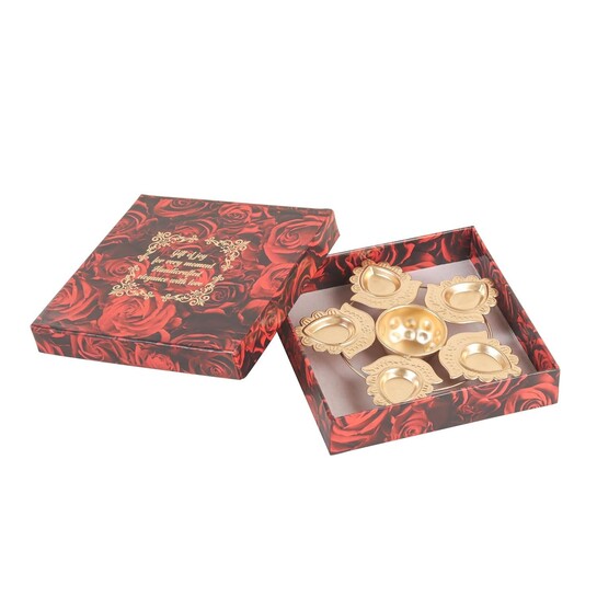 SWAY Home Decor Golden Metal Handcrafted Designer Diya Urli for Diwali Diyas Set