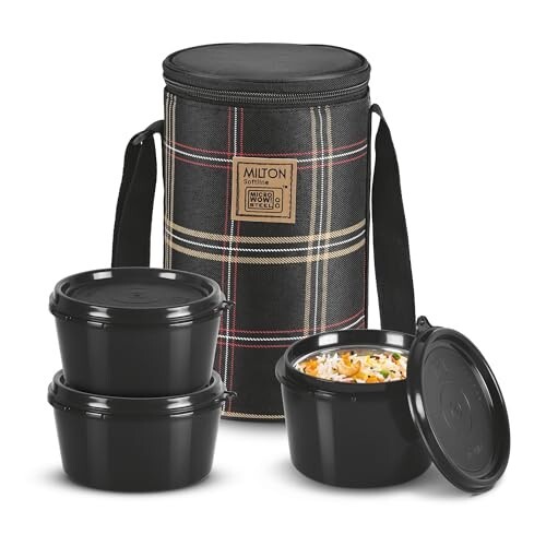 MILTON Lofty Lunch Box with Steel Cutlery, 3 Microwave Safe Inner Steel Leakproof & Airtight Containers (1 x 320 ml, 2 x 450 ml Each), 