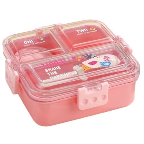 ATTRO Tasty Bite 3 Compartment Lunch Box with Small Container & Spoon BPA Free Food Grade Leak-Proof Microwave Safe Ideal for Kids-1020ml+70ml Peach, Plastic