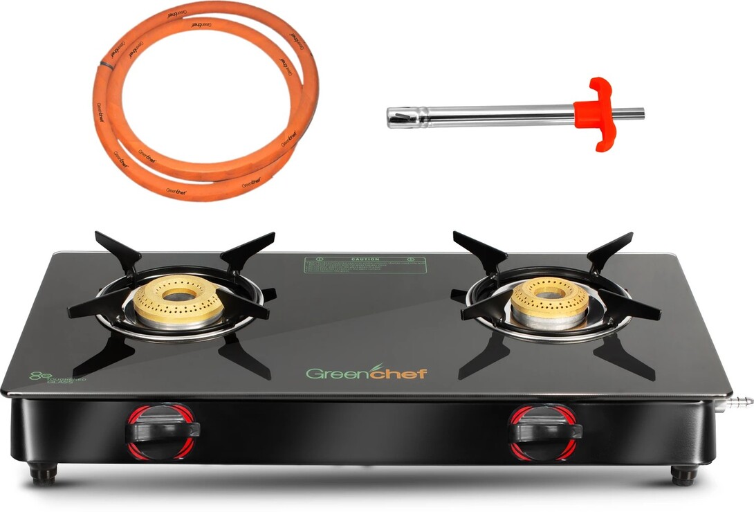 Greenchef Ebony Pro 2BR ( Hose Pipe + Lighter ) Glass Manual Gas ...more
