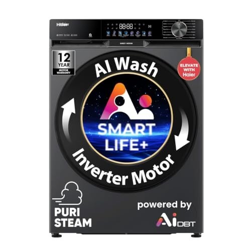 Haier 9 Kg, 5 Star, AI Smart LIFE+, Hygienic Care, ABT, 525 mm Super Drum, Refresh, Direct Motion Motor, WiFi enabled, Fully Automatic Front Load Washer (EFL90-IM14F5ES8U1 | Dark Jade Silver)