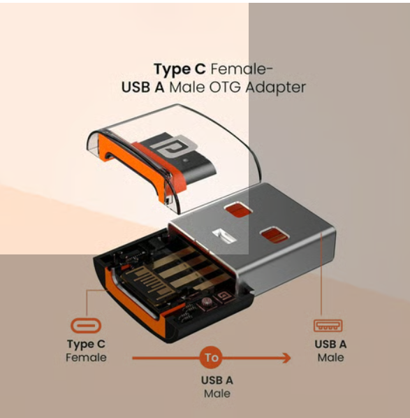 Portronics Bridge X Type C Female to USB Male OTG Converter (Black, Orange)