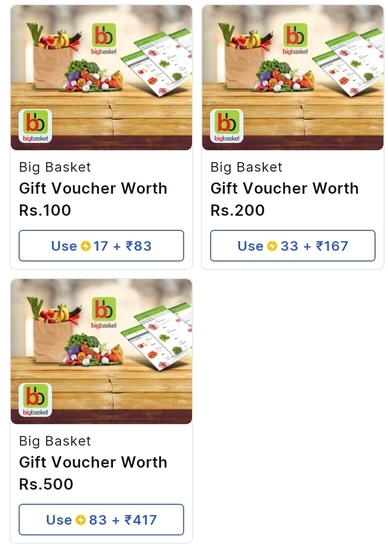 Supercoins - Bigbasket gv at 17% off using flipkart supercoins