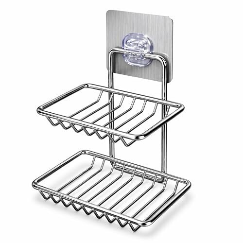 2 Tier Soap Holder for Bathroom Wall | Self Adhesive Soap Stand Rack | Stainless Steel Rust Proof Soap Dish Holder | Wall Mounted Bathroom Shelf Kitchen Organizer (No Drill)