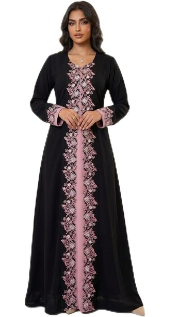 Bazaar: Women’s Black & Pink Embroidered Abaya Jacket Dress