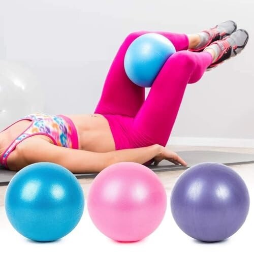 Mini Exercise Ball 9inch/25cm Small Yoga Ball Soft Pilate Home Training Abdominal Workouts, Anti Burst and Slip, with Inflatable Straw for Therapy, Barre, Core Trainings