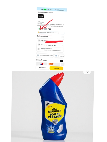 [SuperCoins Deal + 92% Effective Discount] All Rounder Toilet Cleaner 500ml — 3.8