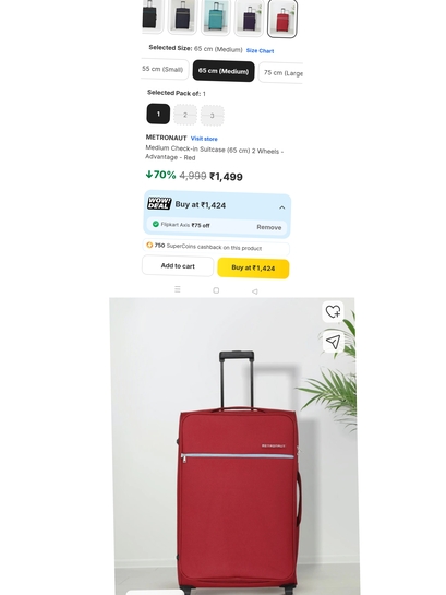 [750 SuperCoins + 86.5% OFF] @674 Metronaut Advantage **Medium Suitcase** — 4.1, 19K+ Ratings