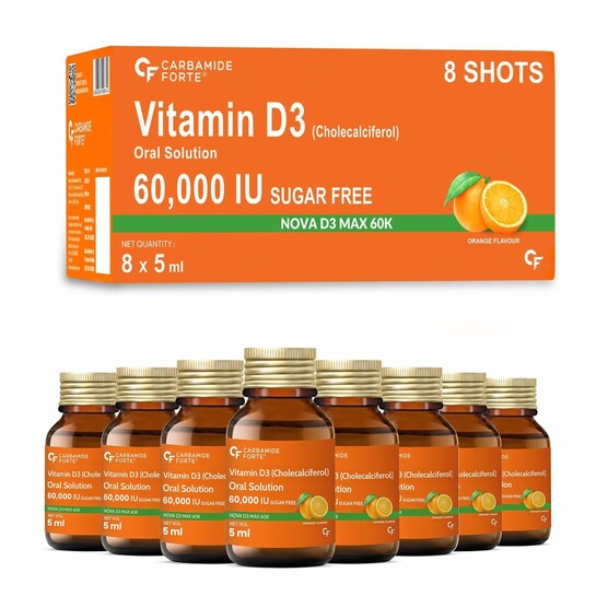 Carbamide Forte Vitamin D3 Shots 60000 IU | Cholecalciferol 60000 IU | Vitamin D Supplement | Vit D3 60000 IU | 8 X 5 ML