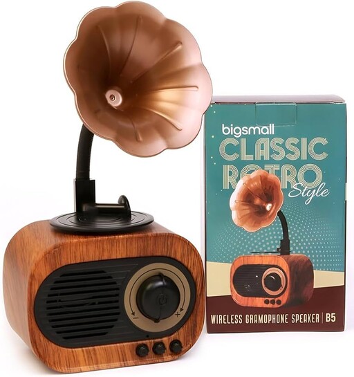 Bigsmall Vintage Retro Gramophone Bluetooth Speaker Premium Retro-Style Vintage Portable Decorative Speaker with Hands-Free Calling, 