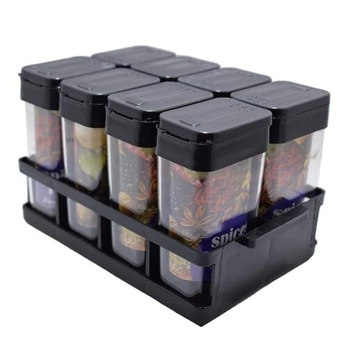 Masala Set SORATH Modern Masala Box Set | Pack of 8 Containers (Black) | Desidime