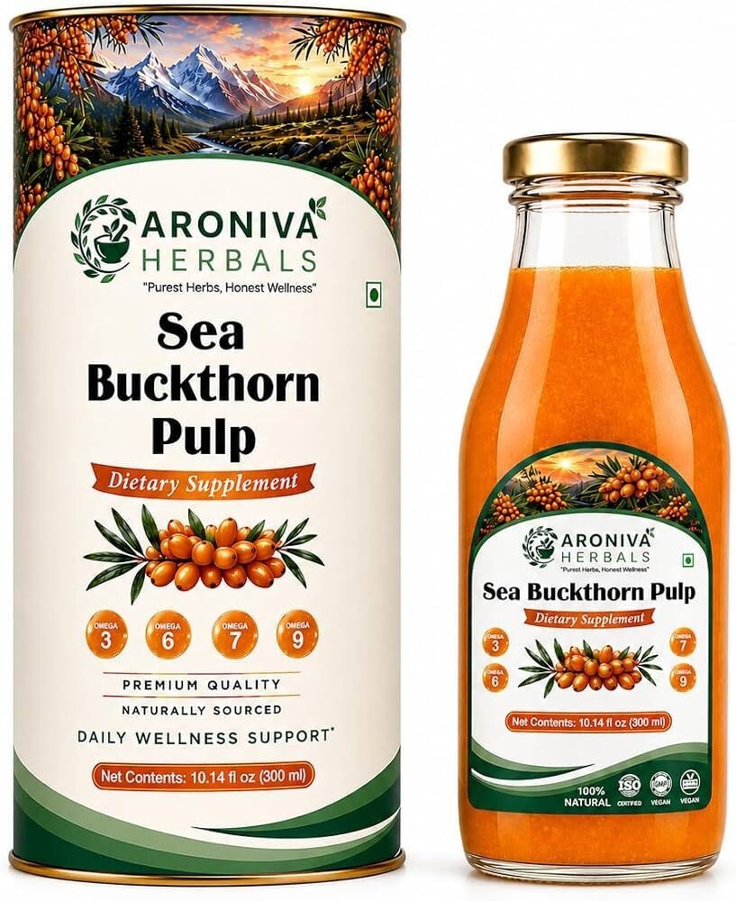 100% Pure Himalayan Sea Buckthorn Juice & Pulp (300ml Glass Bottle) | Cold Pressed Leh Berry with Omega 7 for Glowing Skin, Immunity & Gut Health | Sugar Free