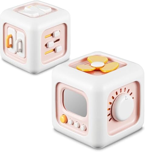 Prime Deals Montessori Toys 6 in 1 Preschool Board & Sensory Busy Activity Cube Toys for Toddlers Early Learning Fine Motor Skills Development Educational Travel Toy Birthday Gifts (Pink)