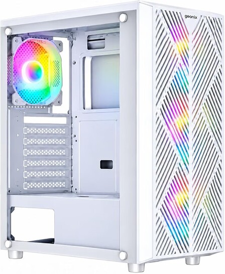 Geonix Hercules Rome Gaming Cabinet, 4 ARGB Fans, White | Computer Case, Tempered Glass Side Panel, ATX/Micro-ATX/Mini-ITX Support