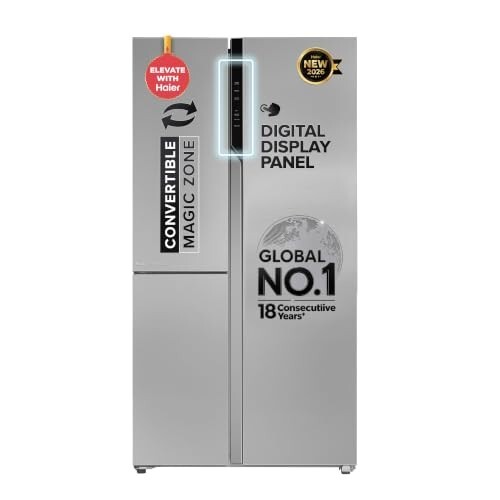 Haier 598 L 3 Star Frost Free Expert Inverter Smart Sense AI enabled 3-Door Side by Side Refrigerator (HRT-683ISU1, Inox Steel, Magic Convertible Zone, 