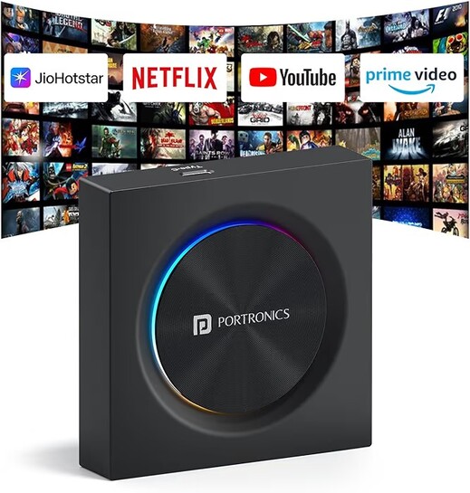 Portronics Tune Prime CarPlay & Android Auto Adapter, Stream YouTube, Netflix, JioHotstar on Car Screen, Converts Wired to Wireless, 