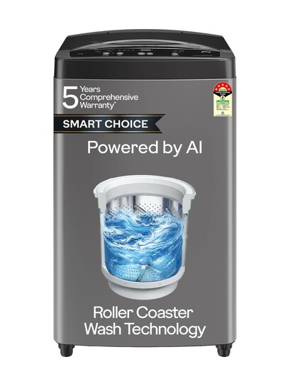 Godrej 7 kg Zero Pressure Technology Fills Tub 60% Faster, Fabrisafe Steel Drum Fully Automatic Top Load Grey, Black