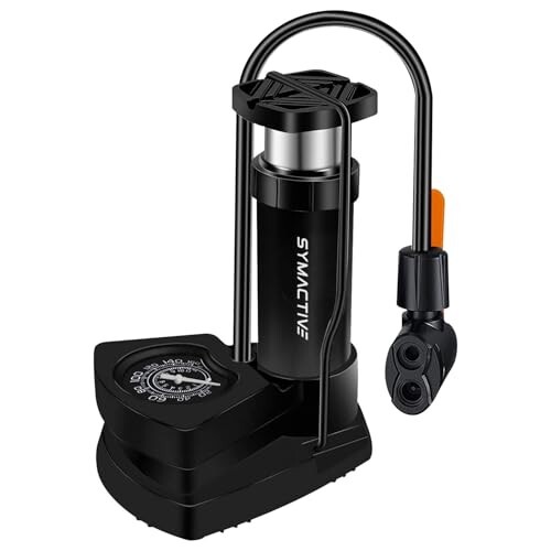 Amazon Brand - Symactive Portable High-Pressure Floor Foot Air Cycle Pump upto 160 PSI | Easy-to-Read Dial | Heavy Compressor Cylinder with Pressure Gauge | For Motorbike/Cars/Bicycle/Football (Black)