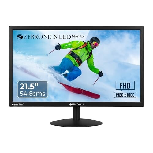 Zebronics 21.5” (54.6cm) LED Monitor, FHD 1920x1080, 250nits Brightness, Dual Input - HDMI/VGA, 2000000:1 Dynamic Contrast Ratio, 