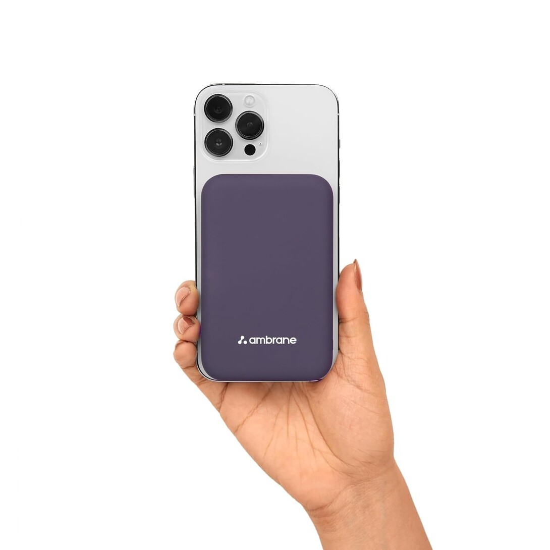 Ambrane Magsafe Wireless 10000Mah Fast Charging Power Bank, Strong Magnet, Micro USB Input, 22.5W Output For Iphone 12 Above, 