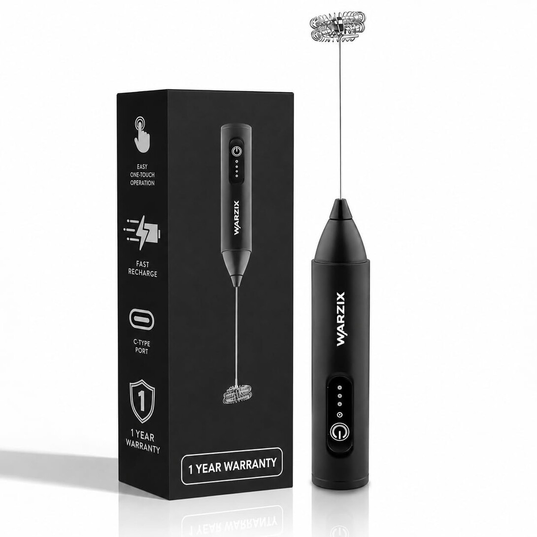 Typhur Rechargeable Milk Frother with 3-Speed Electric Coffee Beater & Hand Blender, Dual Spring Whisk, Type-C Fast Charging for Latte, Cappuccino & Matcha, Charcoal Black