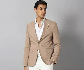 Rare Rabbit Men's Tailored Plain Blazer – Beige Slim Fit Formal Blazer for Men   