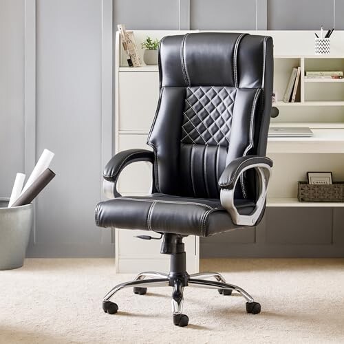 Home Centre | Zuby | Faux Leather | High Back | Metal | Study and Office Chairs | Black | 1 Year Warranty