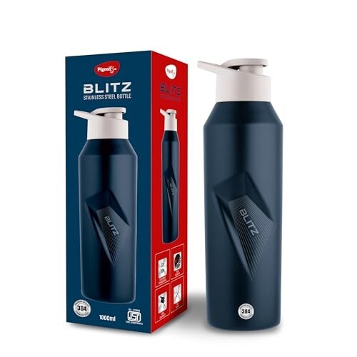 Pigeon Blitz Stainless Steel Water Bottle With Sipper Cap | Eco friendly | BPA Free | Water Bottle for Office, Gym, School, Yoga, Trekking, Adults & Kids| 975 ML, Blue