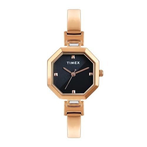 TIMEX Analog Watch for Women with Black Octagonal Dial & Rose Gold Brass Bracelet Band Water Resistant Women's Wrist Watches - TWEL195SMU04