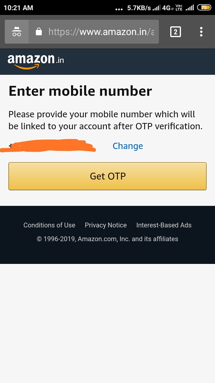AMAZONANYONE FACING OTP ISSUE WHILE LOGGING IN in Unverifed Mobile No
