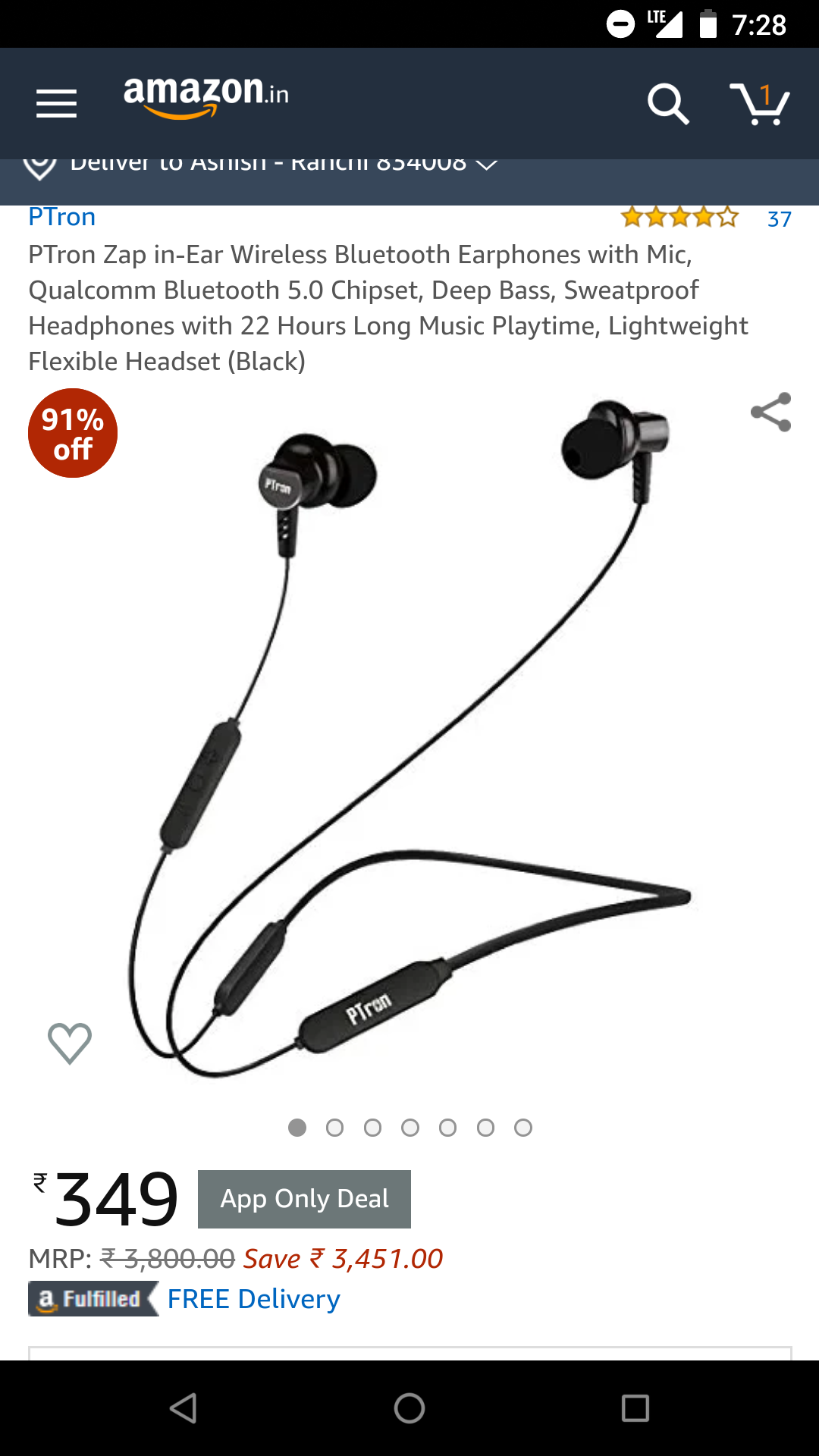 PTron Zap in-Ear Wireless Bluetooth Earphones with Mic, Qualcomm Bluetooth 5.0 Chipset, Deep