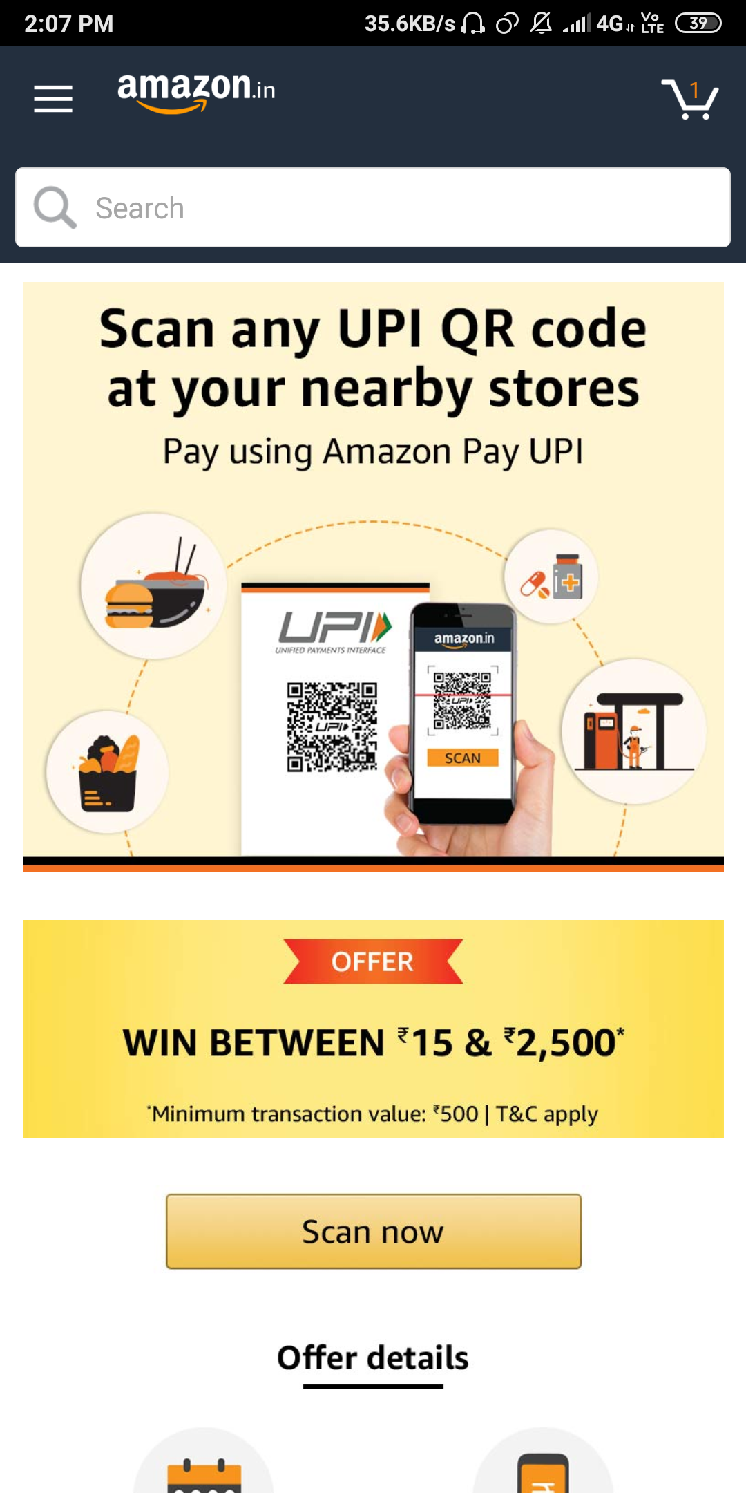 Amazon scan and pay Get 752500 on transfer of 500 DesiDime