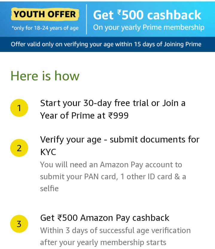 Amazon prime youth offer back again 1824 year old age people get