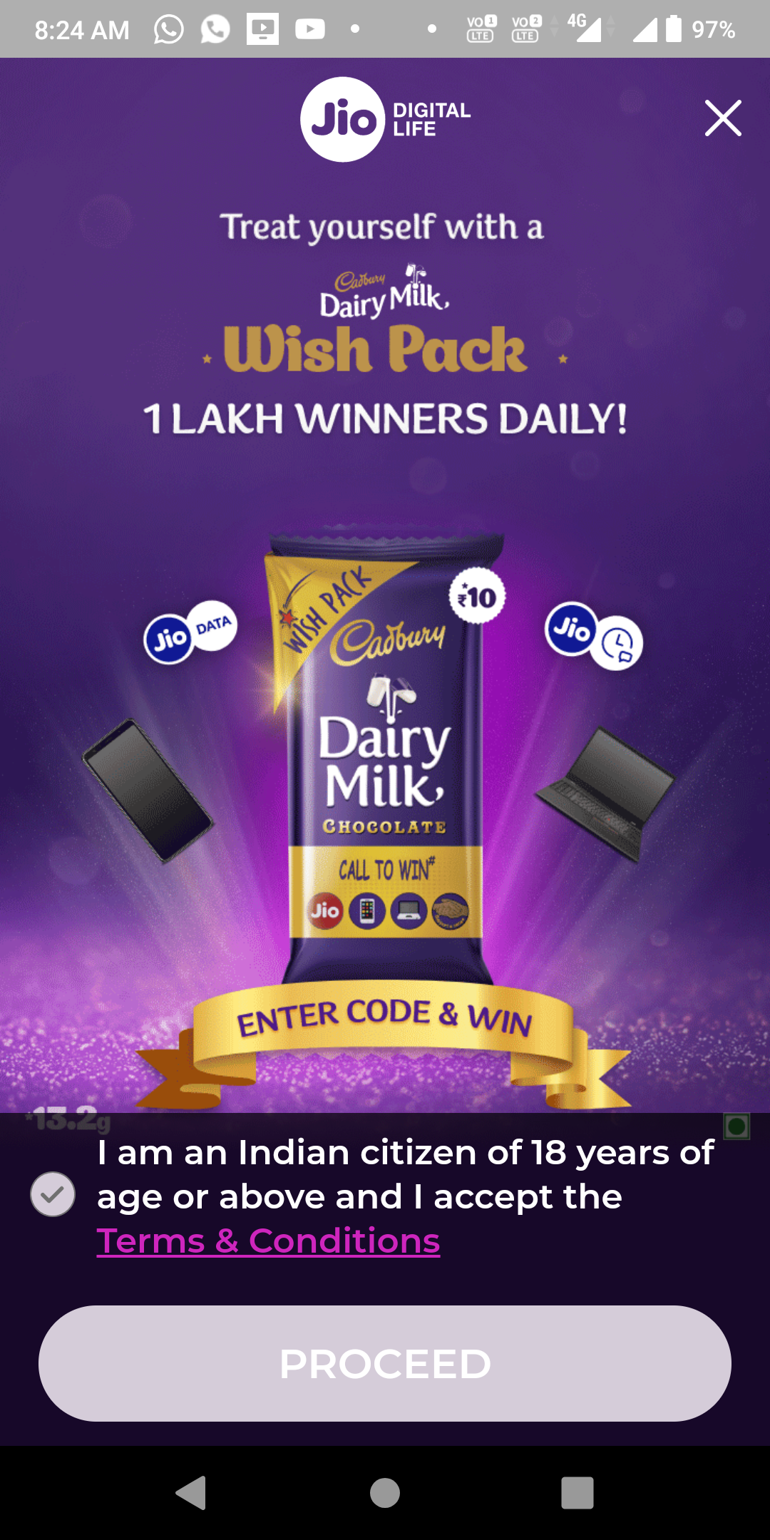 Cadbury Dairy Milk Wish Pack Win exciting Prizes (Jio Users Only