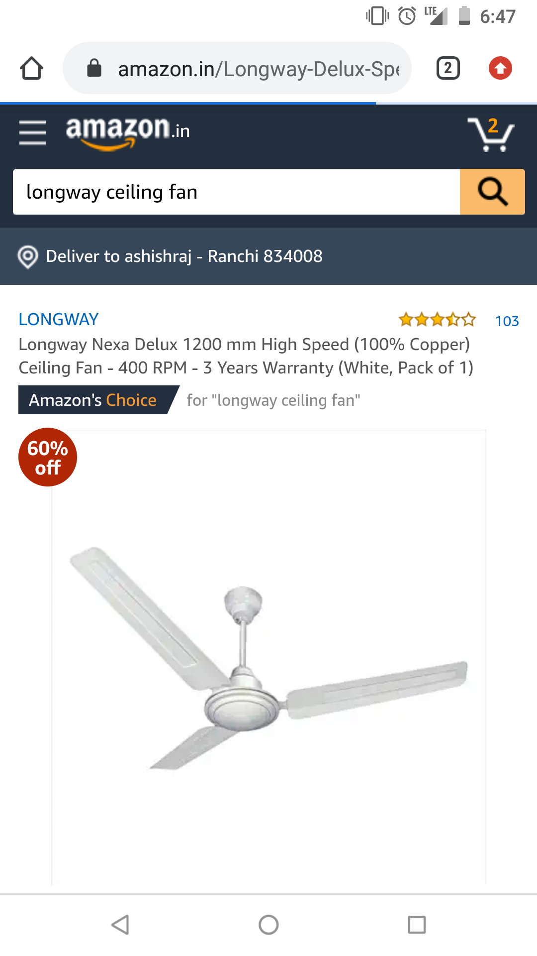 Min 50 Off Longway Ceiling Fans Starting 999rs 3 Years
