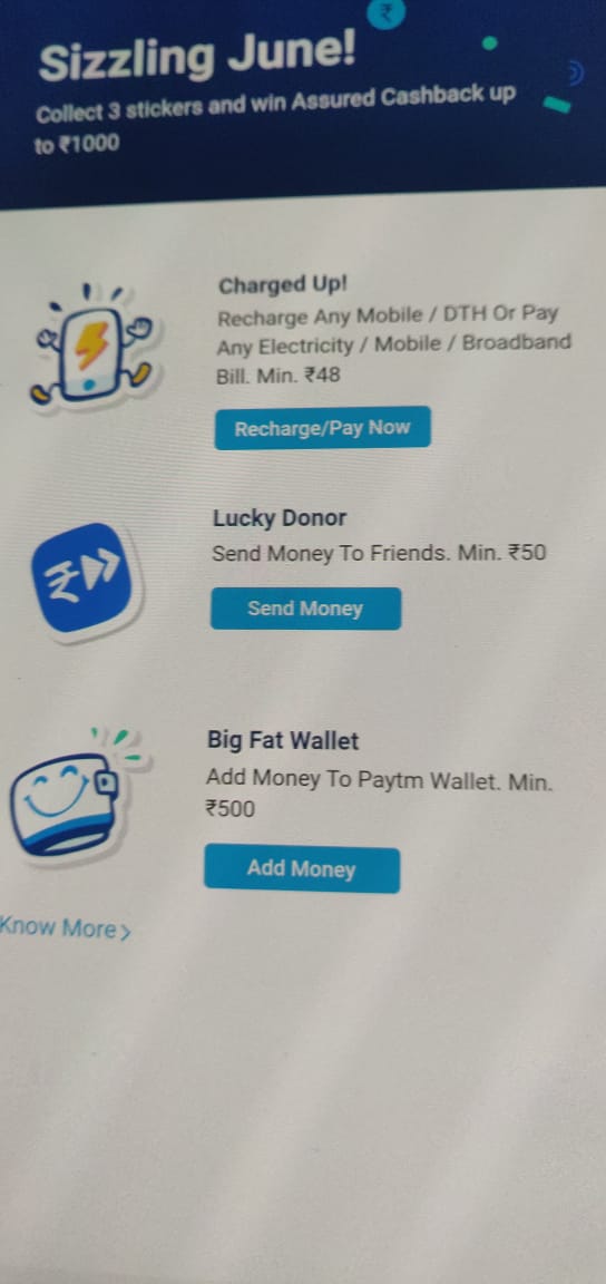 Paytm User Specific collect 3 sticker and win assured cashback upto