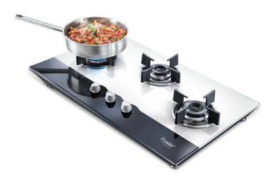 Prestige Schott Glass 3 Burner Gas Stove, Auto Ignition, Black/White