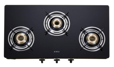 Elica Vetro Glass Top 3 Burner Gas Stove 703 CT VETRO BLK