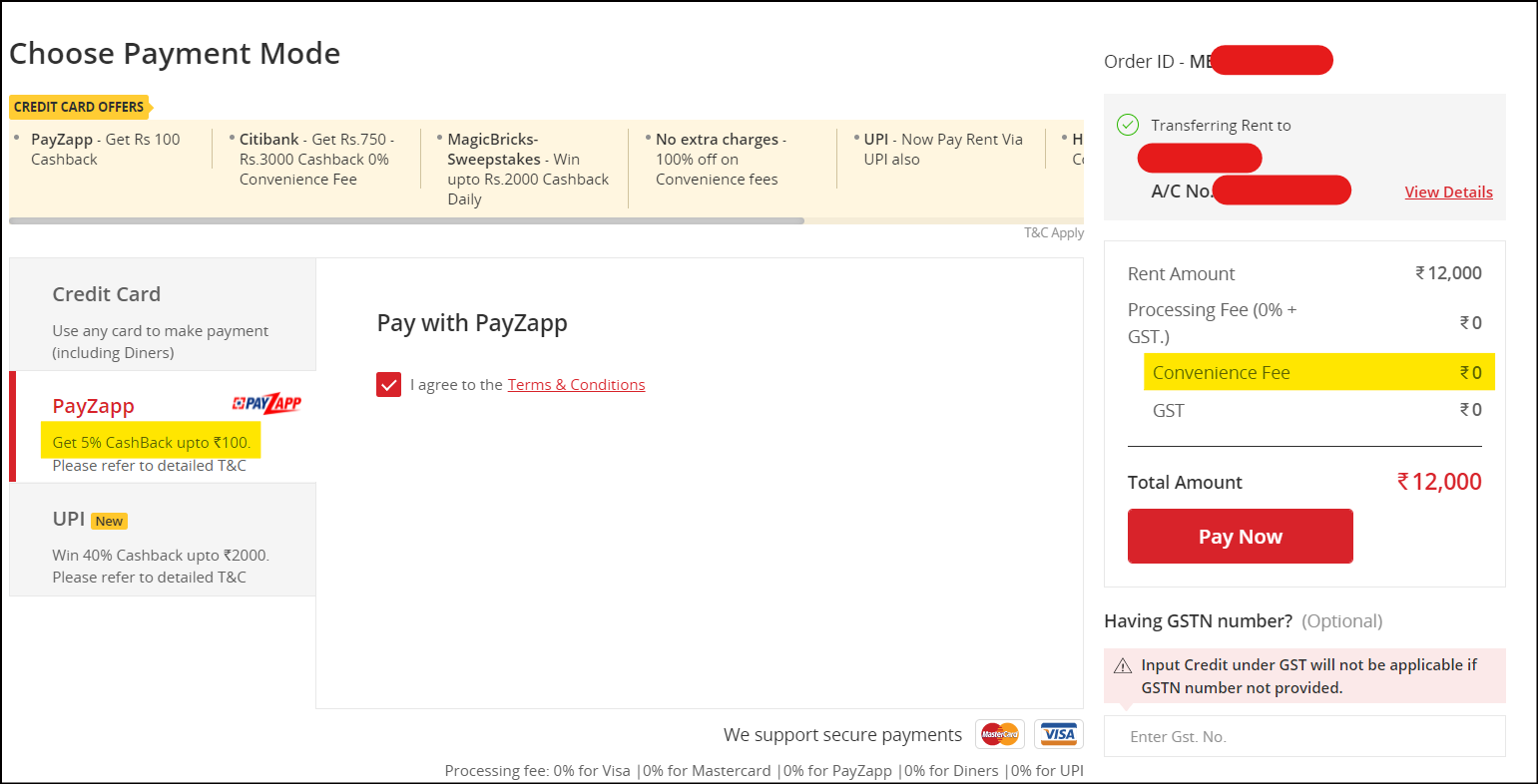 MagicBricks Rent Pay Zero Convenience Fee HDFC, Citi, Kotak Credit
