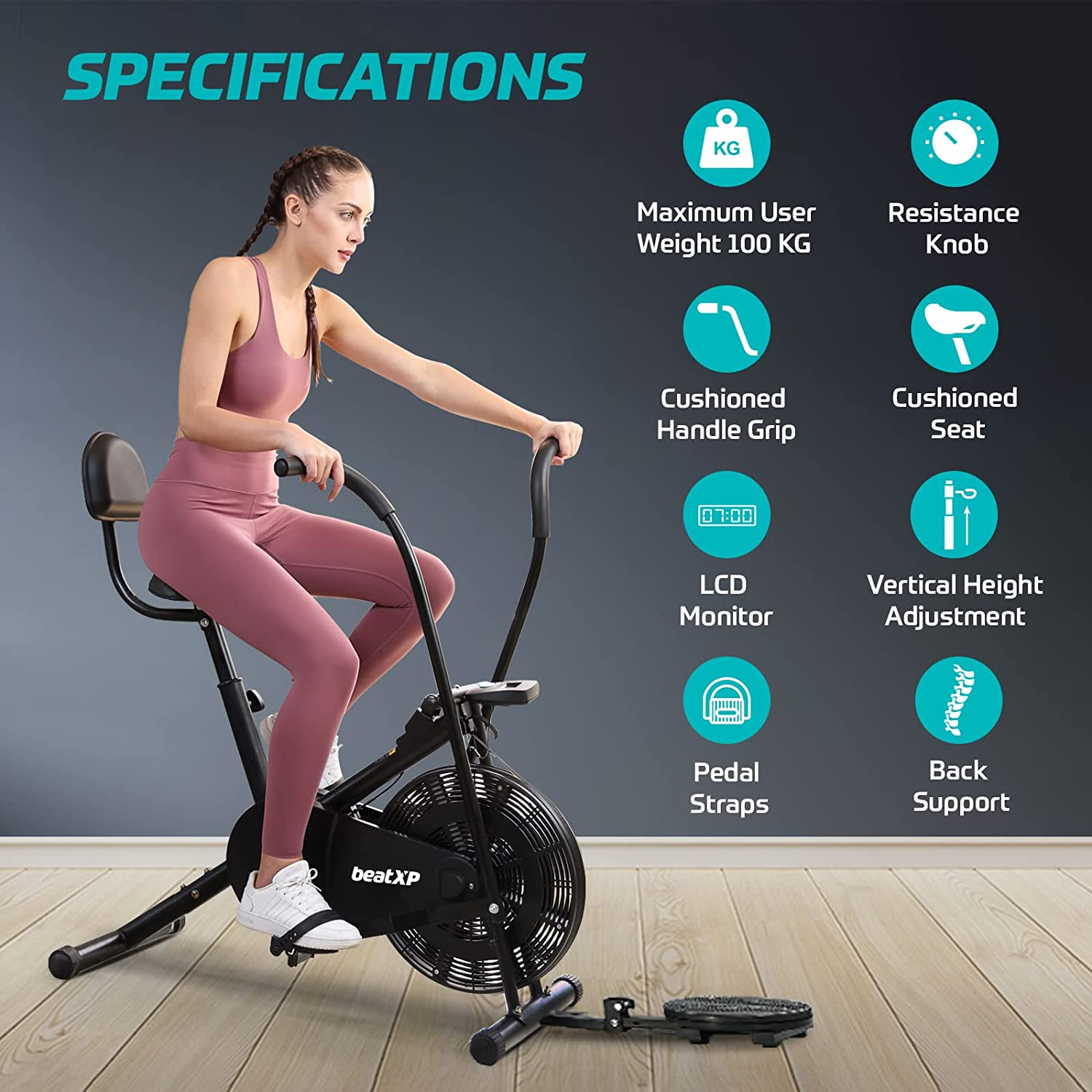 beatXP Vortex Plus 4M Air Bike Exercise Cycle for Home Gym Cycle for