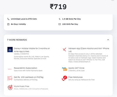 Airtel Rs 719 Plan Details