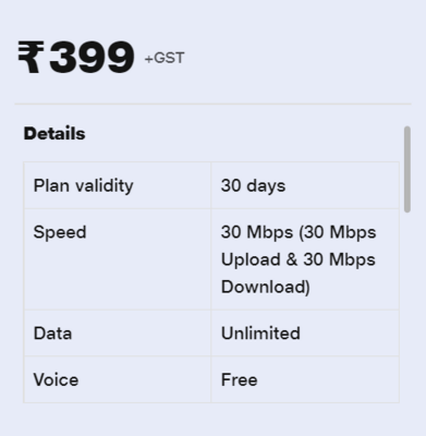 Jio Fiber Rs. 399 Plan Details: 30 Mbps, 1 Month Validity & More