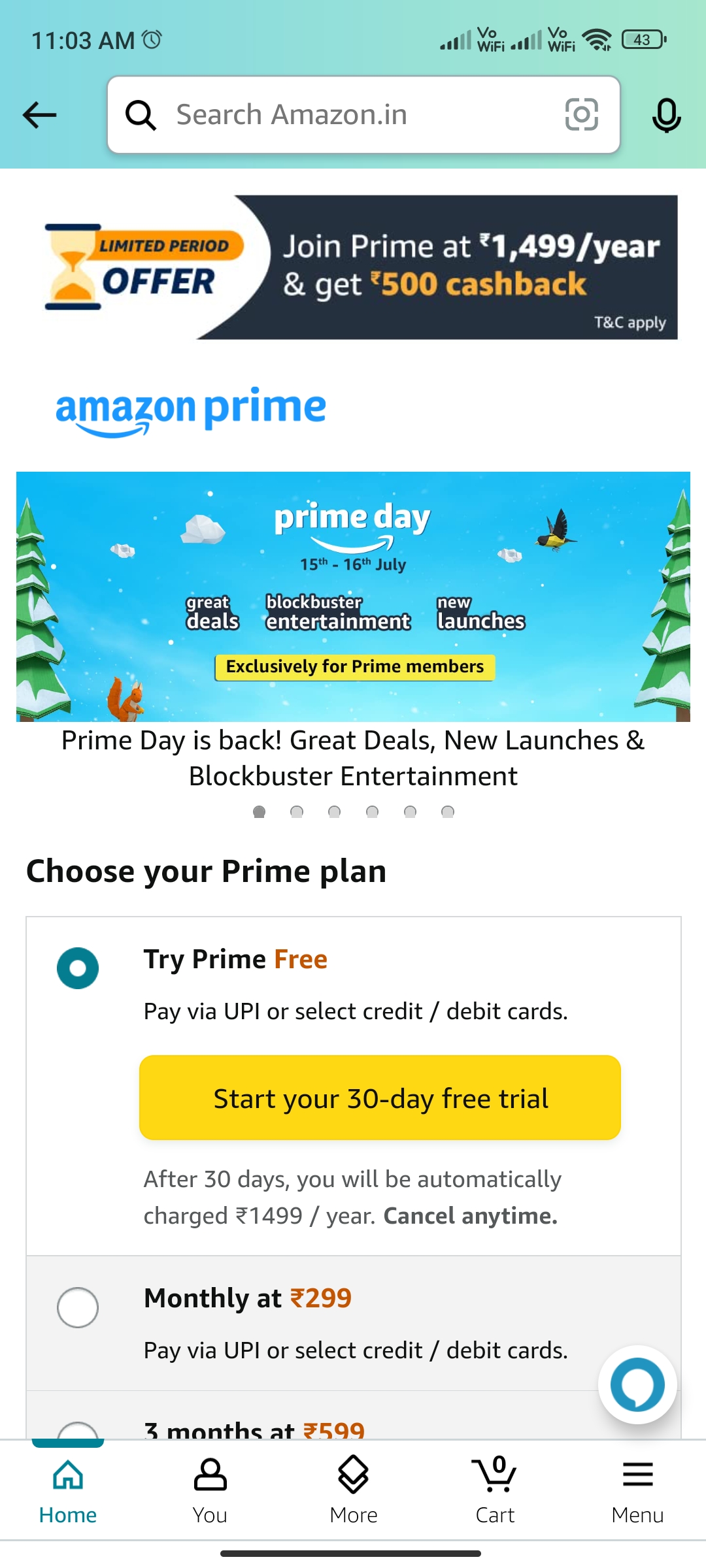 Amazon Prime membership for 999 [ user specific] DesiDime