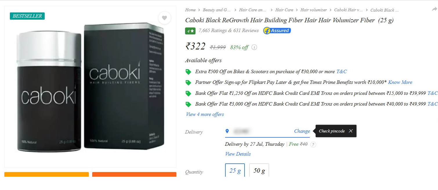 Caboki Black ReGrowth Hair Building Fiber Hair Hair Volumizer Fiber (25 g) DesiDime