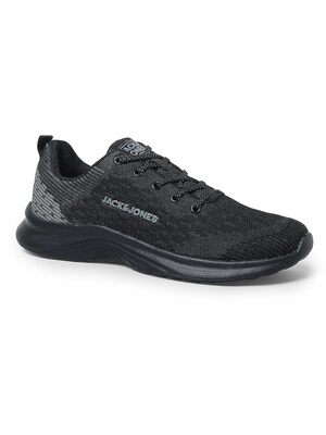 Jack & Jones Black Mesh Logo Print Sneakers for Men