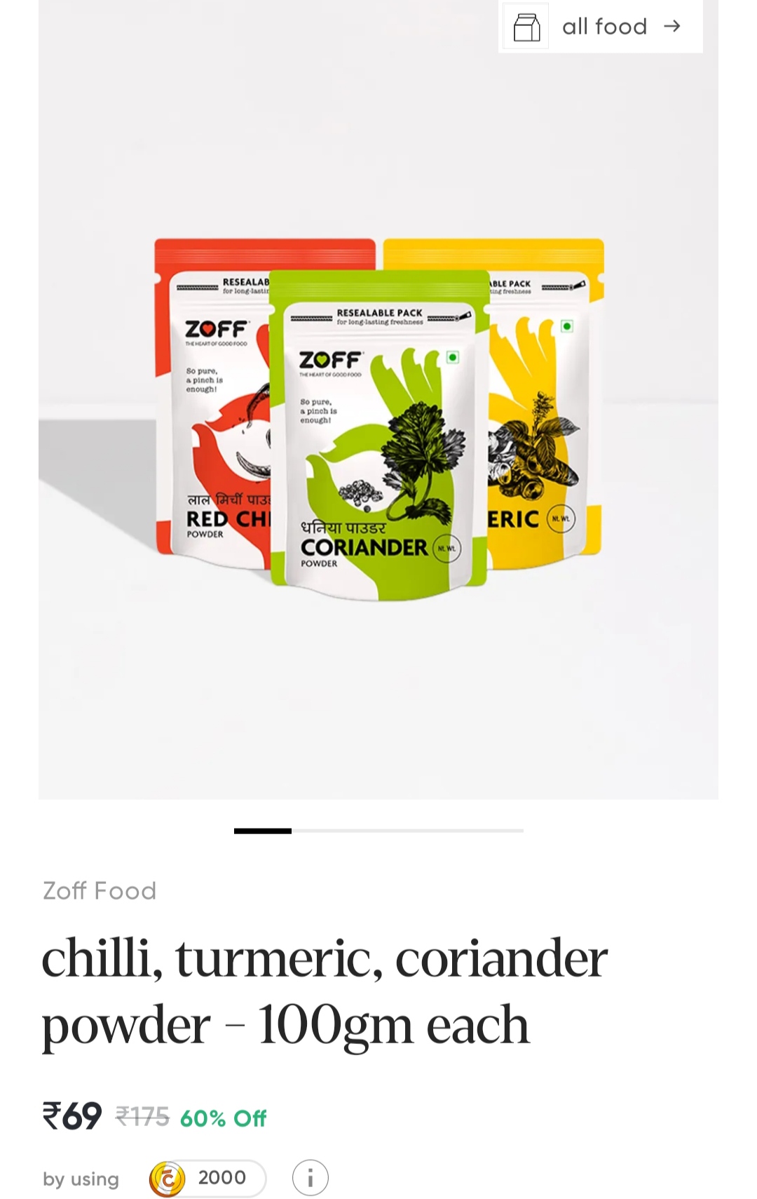 Zoff Food Red Chilli, Turmeric & Coriander Powder 100gm Each (300gm