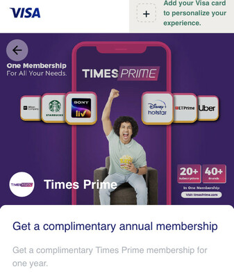 Visa Signature Credit Card TimesPrime offer