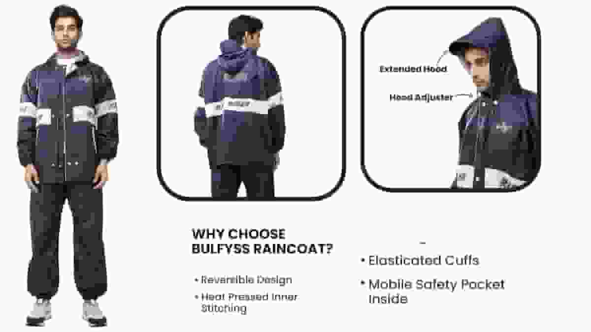 Bulfyss Men’s Raincoat for Bikers 100% Waterproof (Reversible, Double Layer)