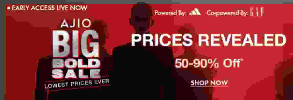 Ajio Big Bold Sale Offers on Fashion Brands: GAP, Shein, H&M, Crocs, Adidas, Nike, Puma, Buda Jeans, Skechers and more.